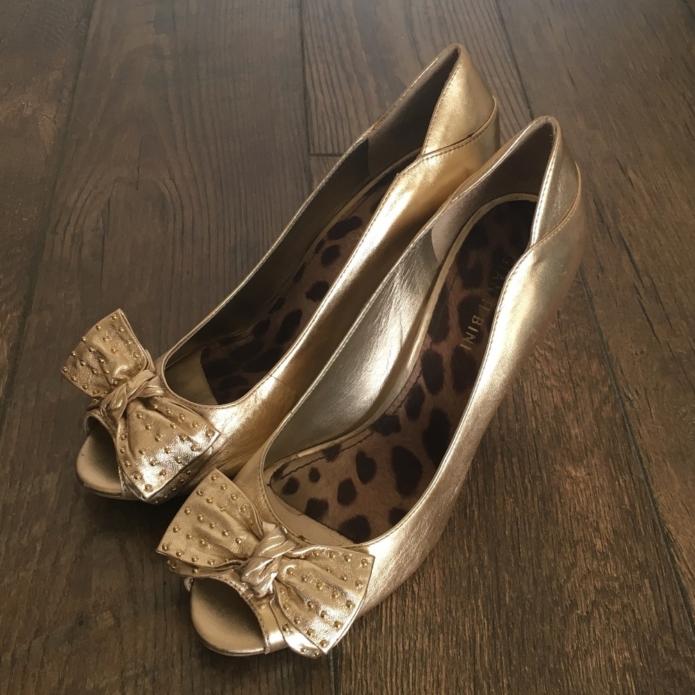 Gianni Bini Gold Peep-Toe Heels